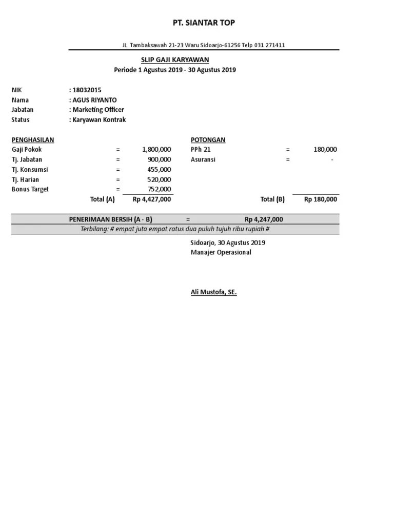 Contoh slip gaji karyawan swasta lengkap beserta format dokumennya . Contoh Slip Gaji Karyawan Format Ms Excel Pdf