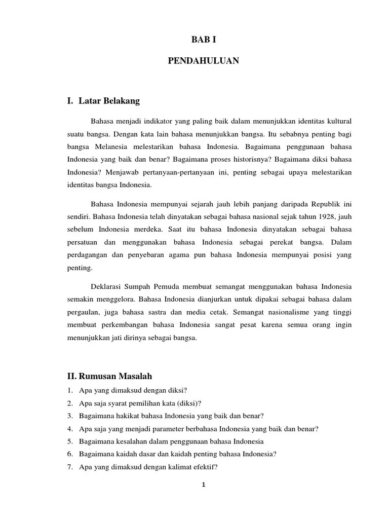 Diksi Bahasa Indonesia, Kalimat Efektif, Dan Bahasa Indonesia Yang Benar |  PDF