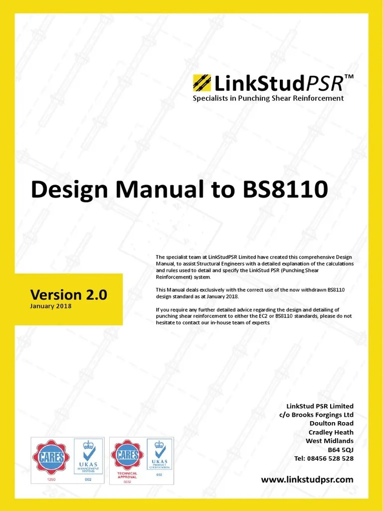 LinkStudPSR - Design Manual To BS8110 V2.0 PDF | PDF | Column | Concrete