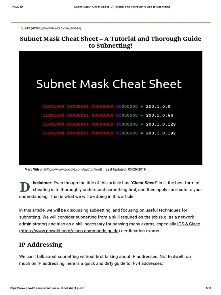 Subnet Mask Cheat Sheet - A Tutorial And Thorough Guide To Subnetting ...