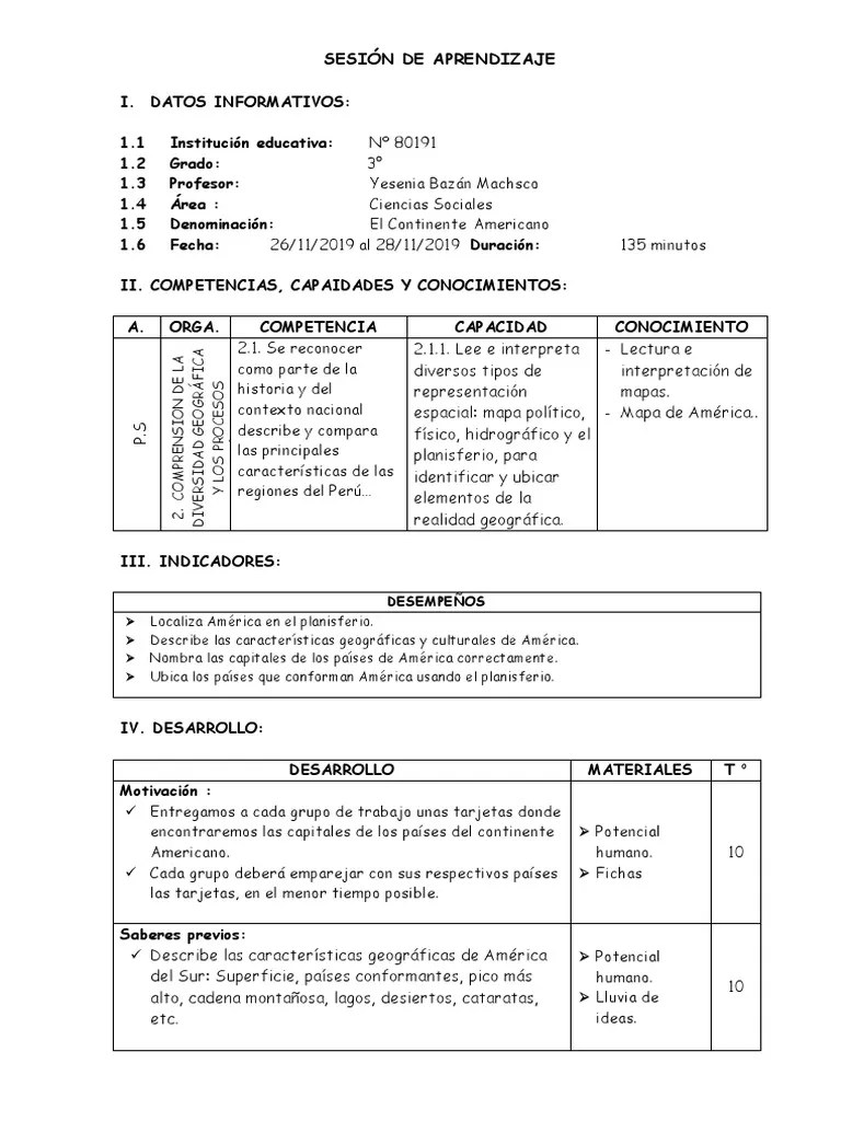 SESION DE APRENDIZAJE Continente Americano3° | PDF | América Del Norte | América Del Sur