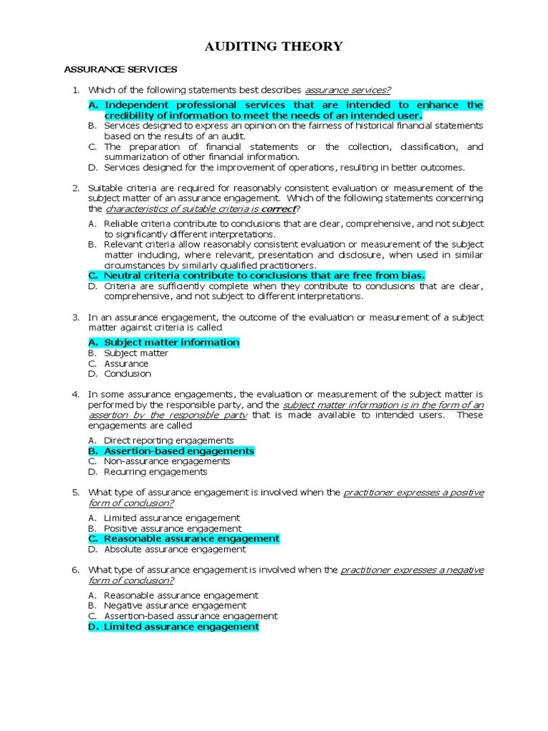 Auditing Theory-2018 | PDF | Financial Audit | Internal Control