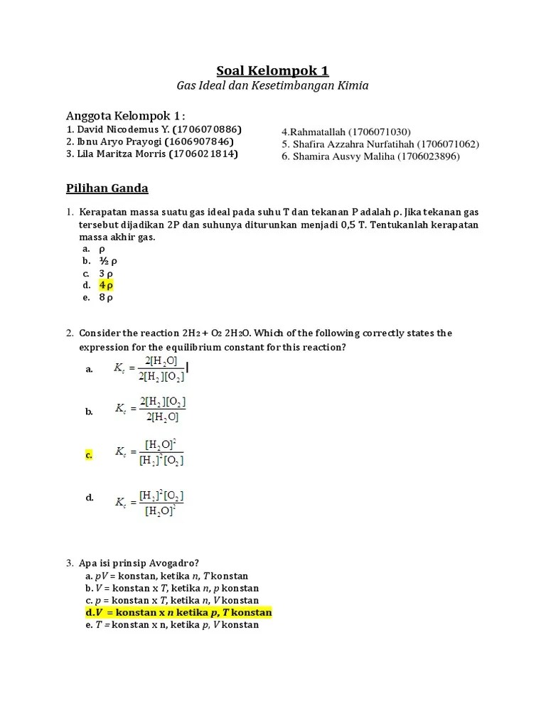 Kumpulan Soal Dan Jawaban Kimfis Kelompok 1 - 9 | PDF