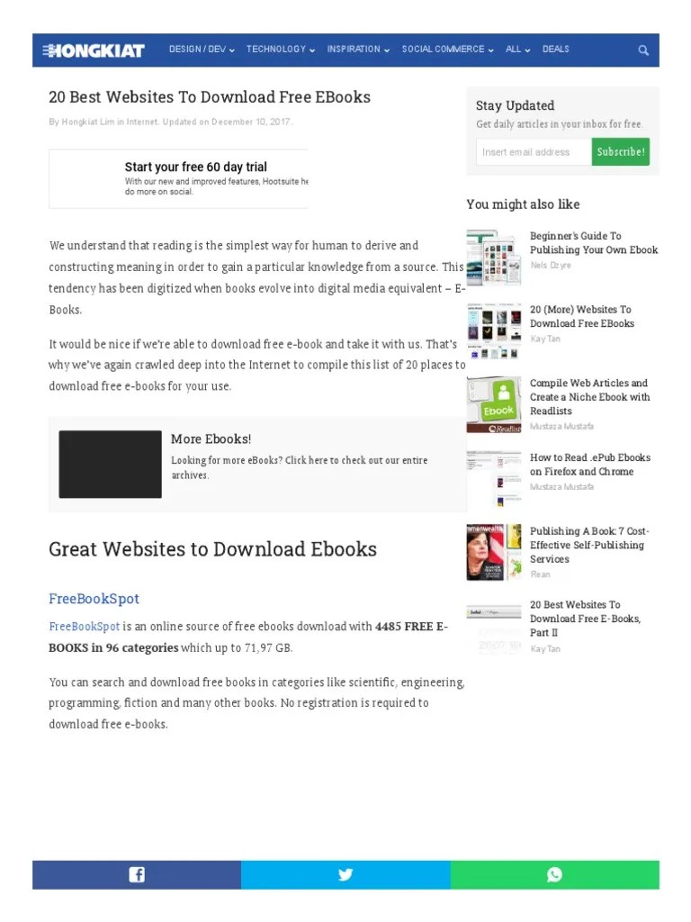 20 Best Websites To Download Free Ebooks | PDF | E Books | Publishing
