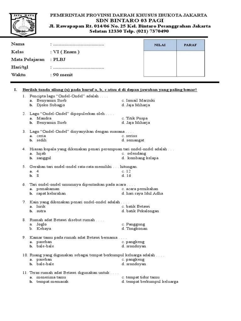 Materi plbj kelas 6 semester 1. Soal Pas Plbj Kls 6