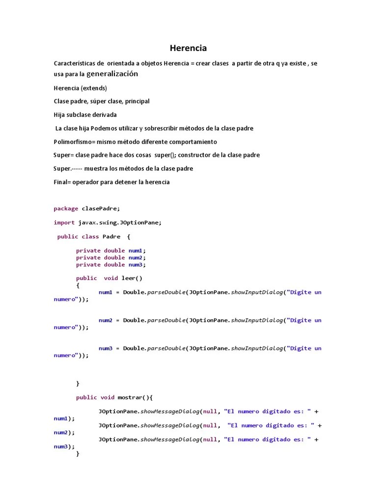 Herencia Y Polimorfismo | PDF | Herencia (Programación Orientada A Objetos) | Teoría De La ...