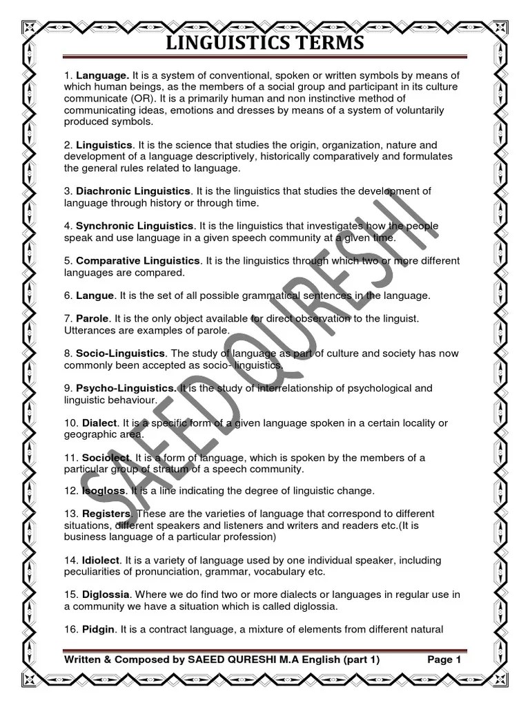 Linguistic Terms | PDF | Speech | Linguistics