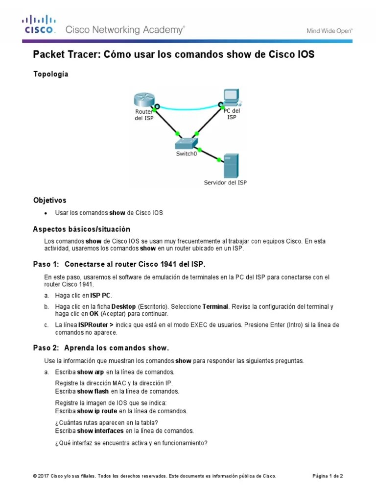 8.4.1.3 Packet Tracer - Using The Cisco IOS Show Commands | PDF ...