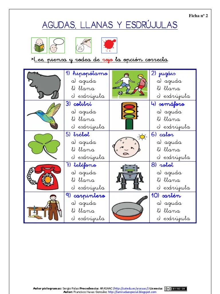 2) Agudas, Llanas Y Esdrújulas (Arasaac) | PDF