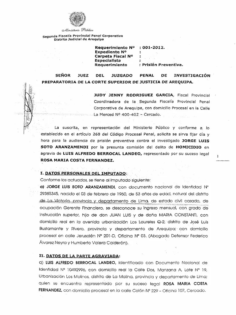 2978 4. 4031 1 2013 Requerimiento Y Acta De Audiencia Prision Preventiva Homicidio PDF | PDF ...