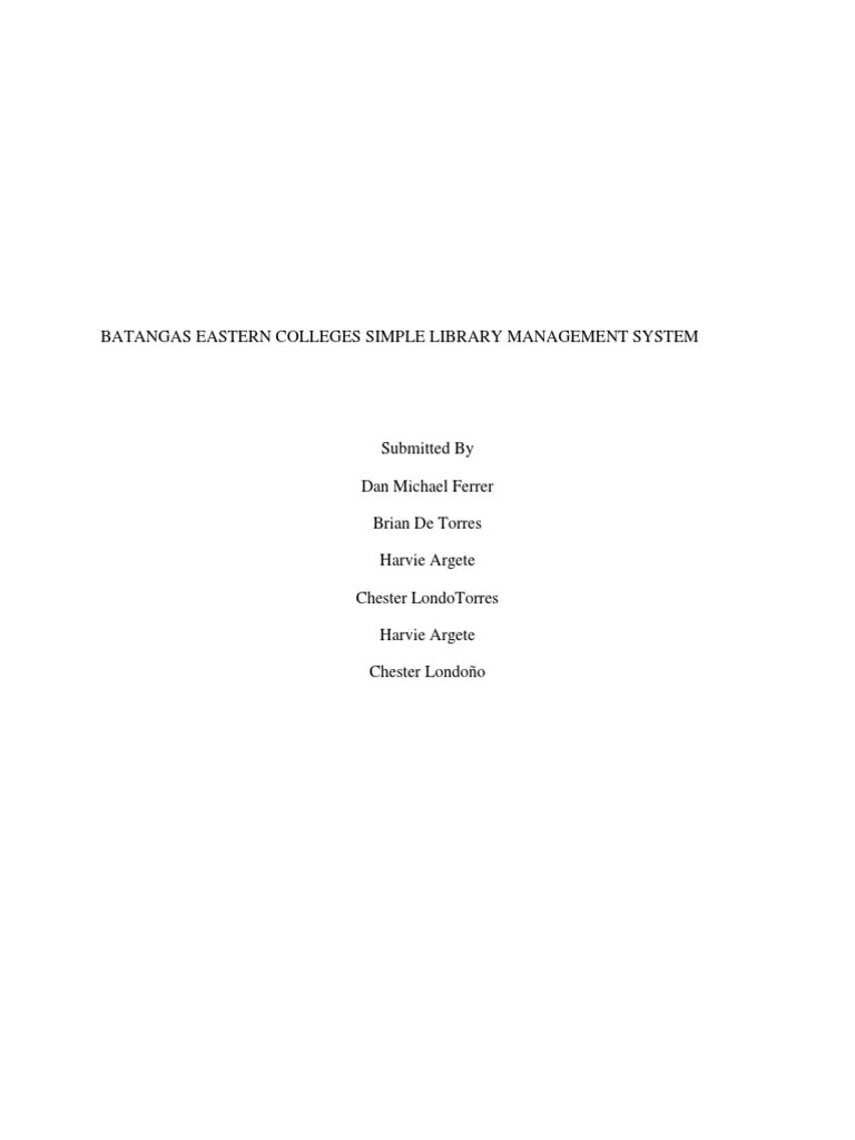 Development Of A Simple Library Management System For Batangas Eastern ...