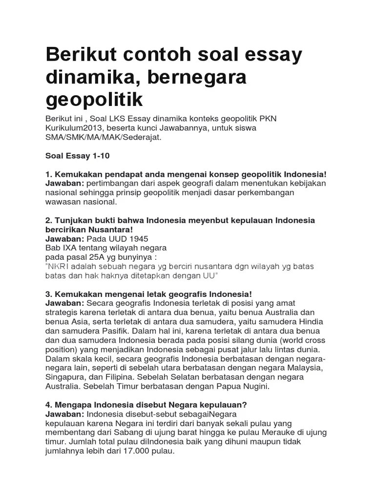 Soal senam lantai pg essay dan jawaban senam lantai berikut ini soal lks. Soal Essay Wawasan Nusantara File Ini