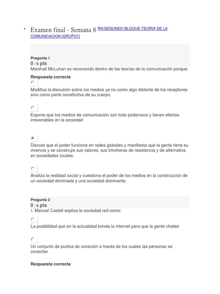 Examen Semana 8 Segundo Bloque-Teoria De La Comunicacion | PDF | Estudios Culturales | Comunicación