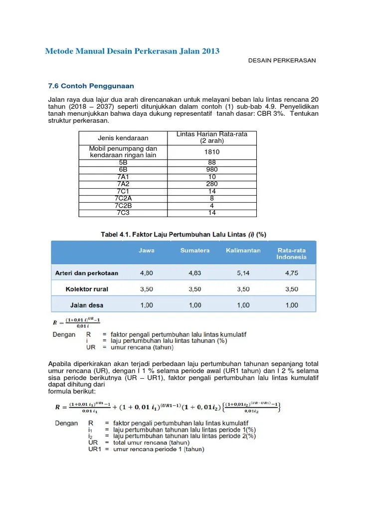 Contoh Perhitungan Perkerasan Jalan Metode Manual Desain Perkerasan ...