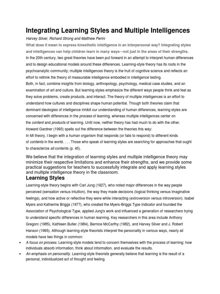 Integrating Learning Styles And Multiple Intelligences | PDF | Learning ...