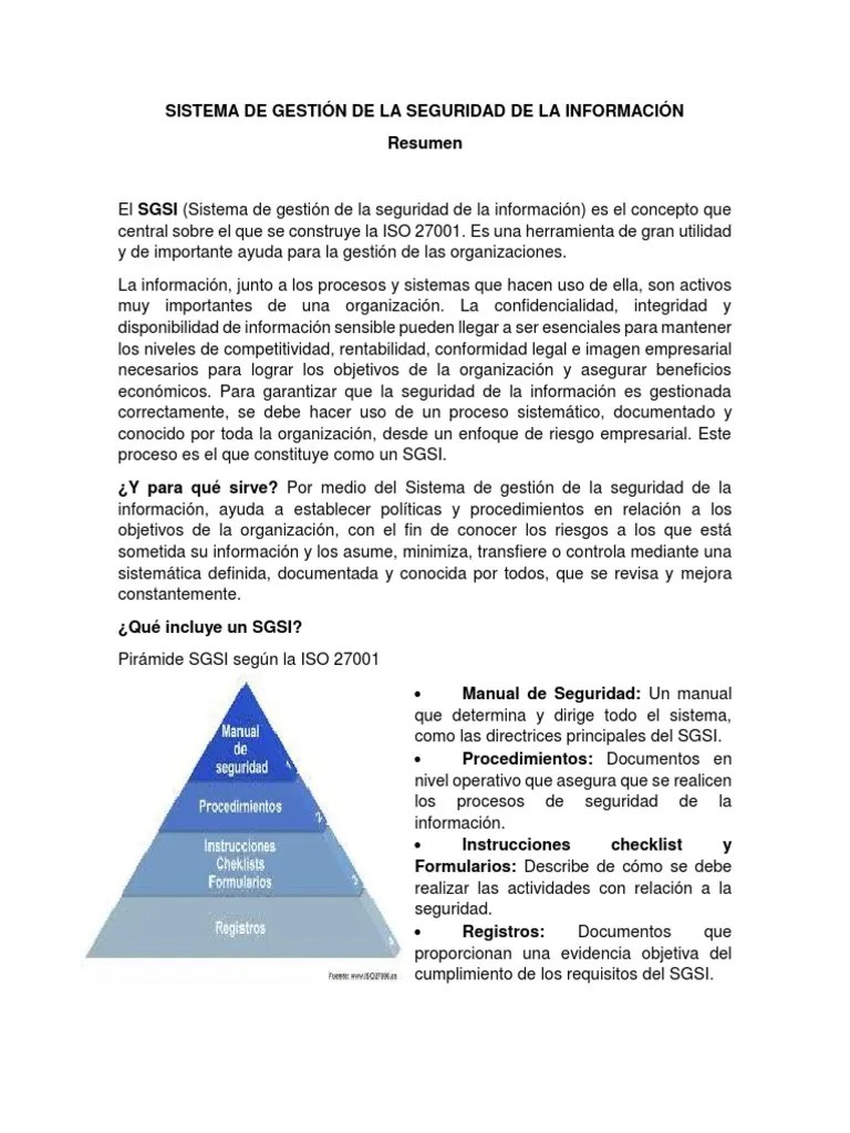 Sistema De Gestion De La Seguridad De La Informacion | PDF | La Seguridad Informática | Seguridad