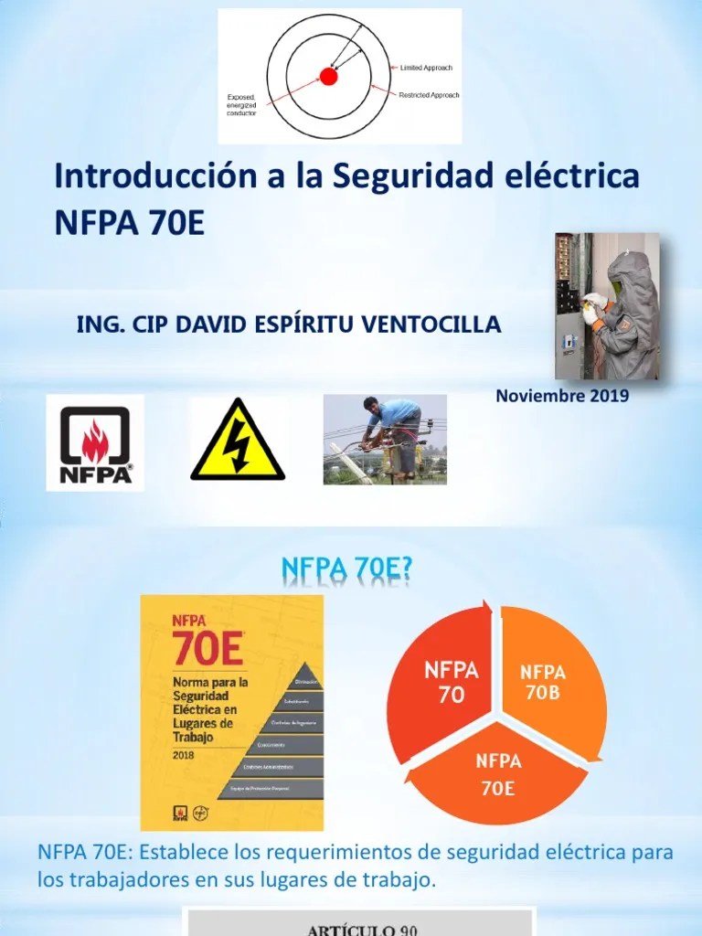 Presentación Seguridad Eléctrica NFPA 70E | PDF | Arco Eléctrico | Corriente Eléctrica