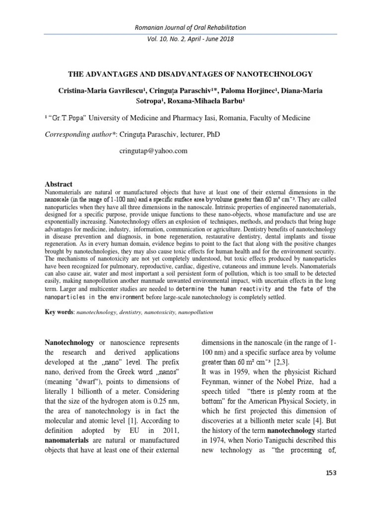 THE ADVANTAGES AND DISADVANTAGES OF NANOTECHNOLOGY Ed PDF | PDF ...