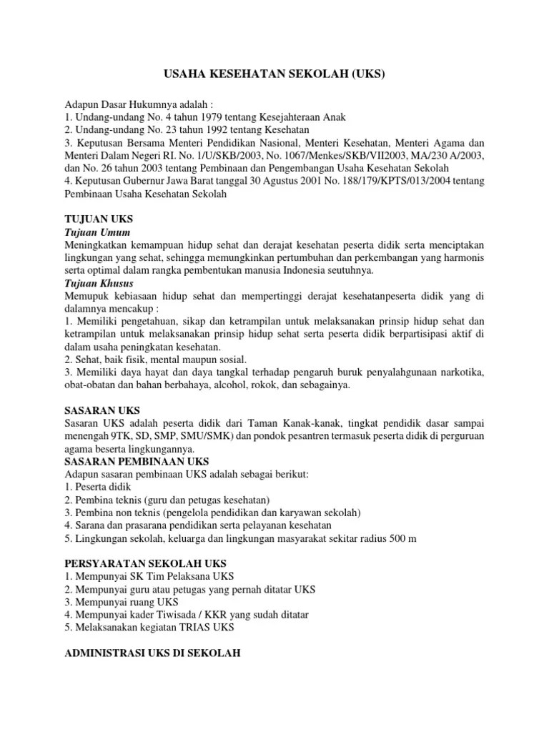 Pedoman pelaksanaan uks di sekolah kementerian pendidikan dan kebudayaan. Usaha Kesehatan Sekolah Pdf