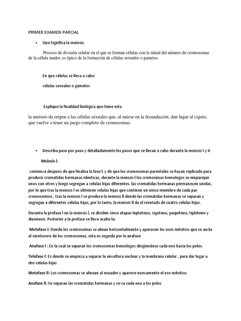 Primer Examen Parcial Genetica | PDF | Mitosis | Mitosis