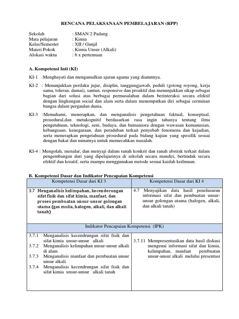 RPP Kimia Unsur (Unsur Golongan Utama) | PDF