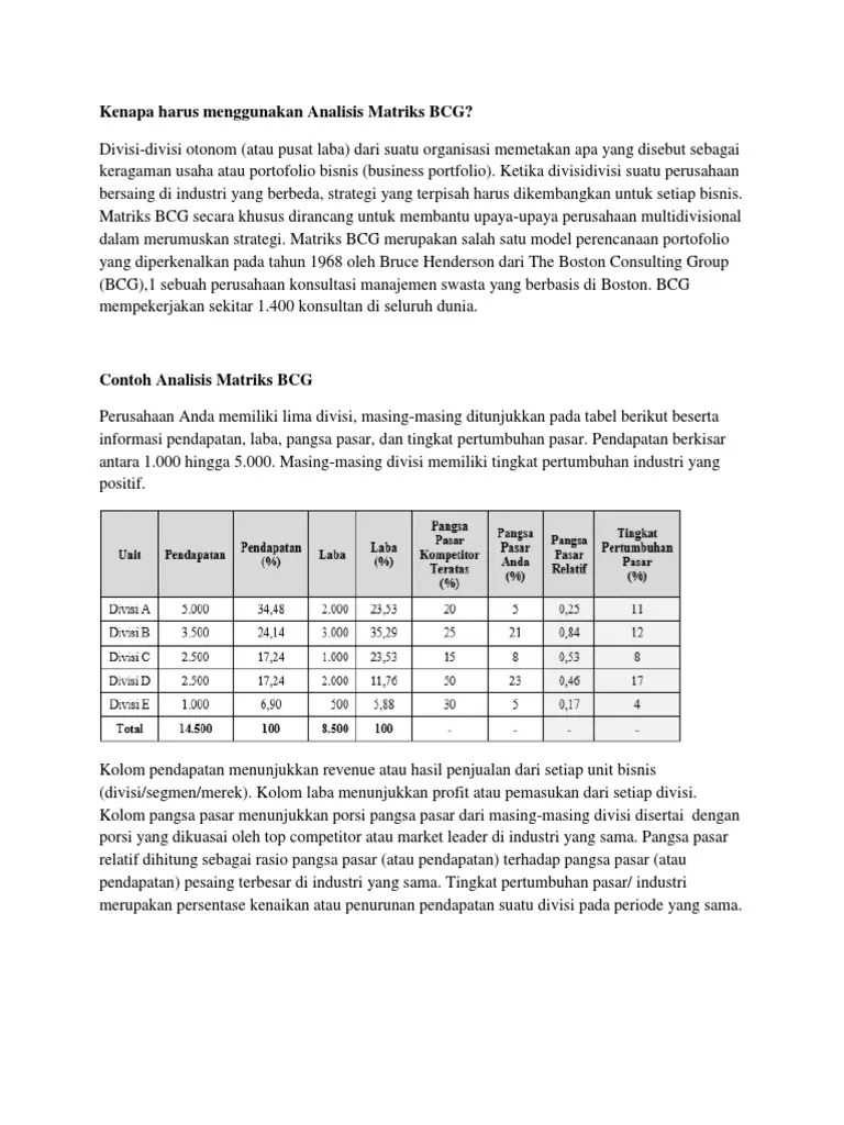 Contoh Analisis Matriks BCG | PDF