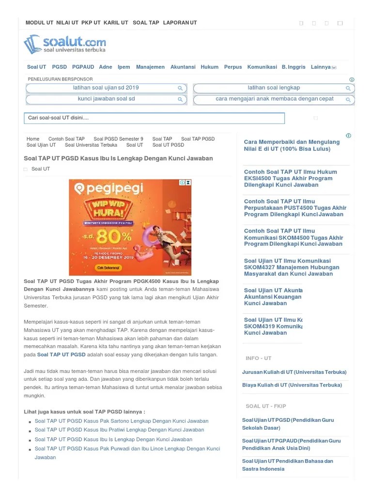 Contoh soal tap s1 pgsd ut program pend from data03.123doks.com soal. Kumpulan Soal Ut Pdgk 4502 Beinyu Com