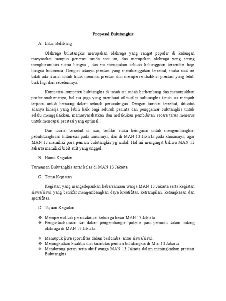 Contoh proposal bantuan dana olahraga bulutangkis. Proposal Bulutangkis Pdf