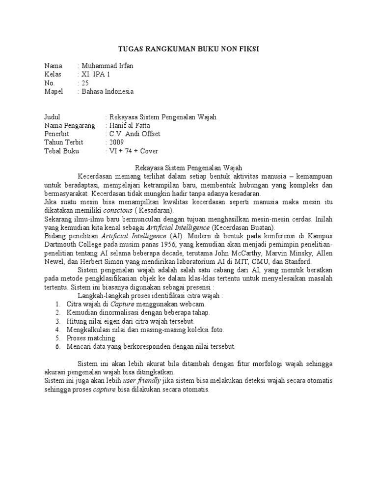 Itu rangkuman buku nonfiksi dari bab satu sampai bab dua, contohnya dibawah ya. Tugas Rangkuman Buku Non Fiksi Pdf