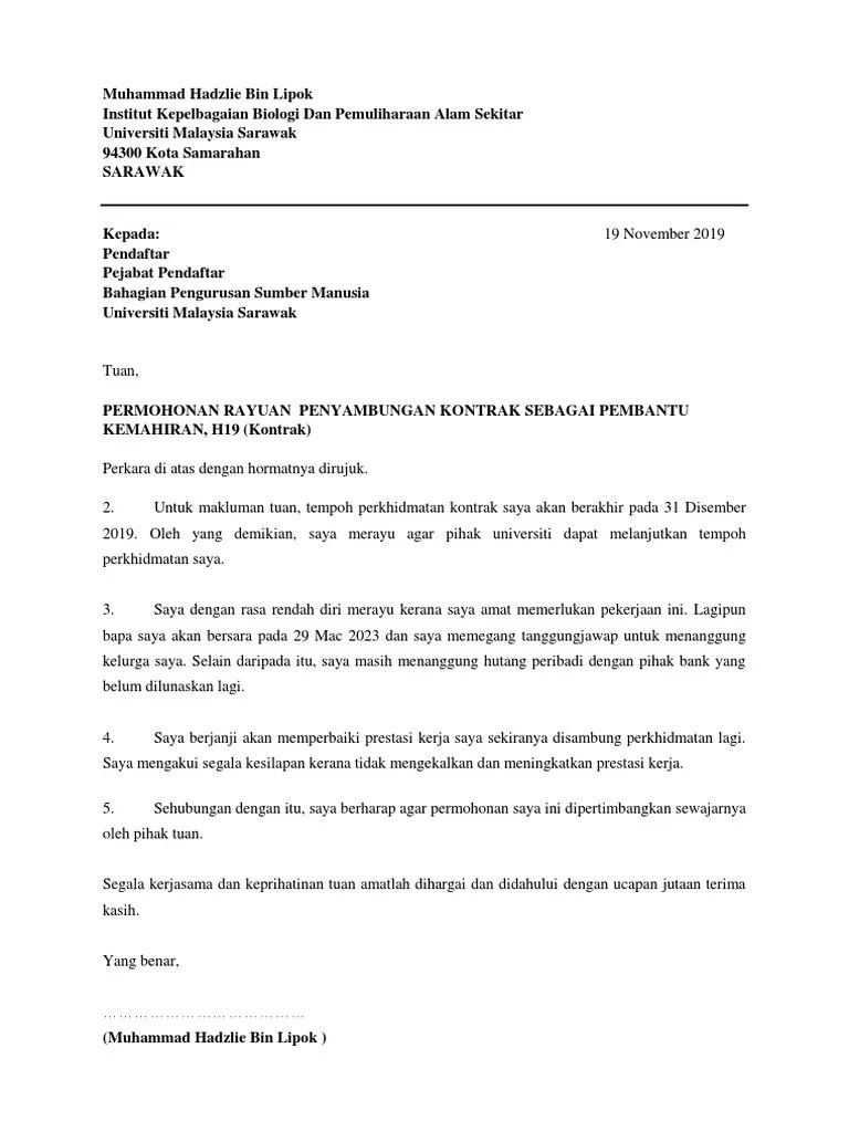 Surat rasmi tidak sambung kontrak kerja. Surat Sambung Kontrak Pdf