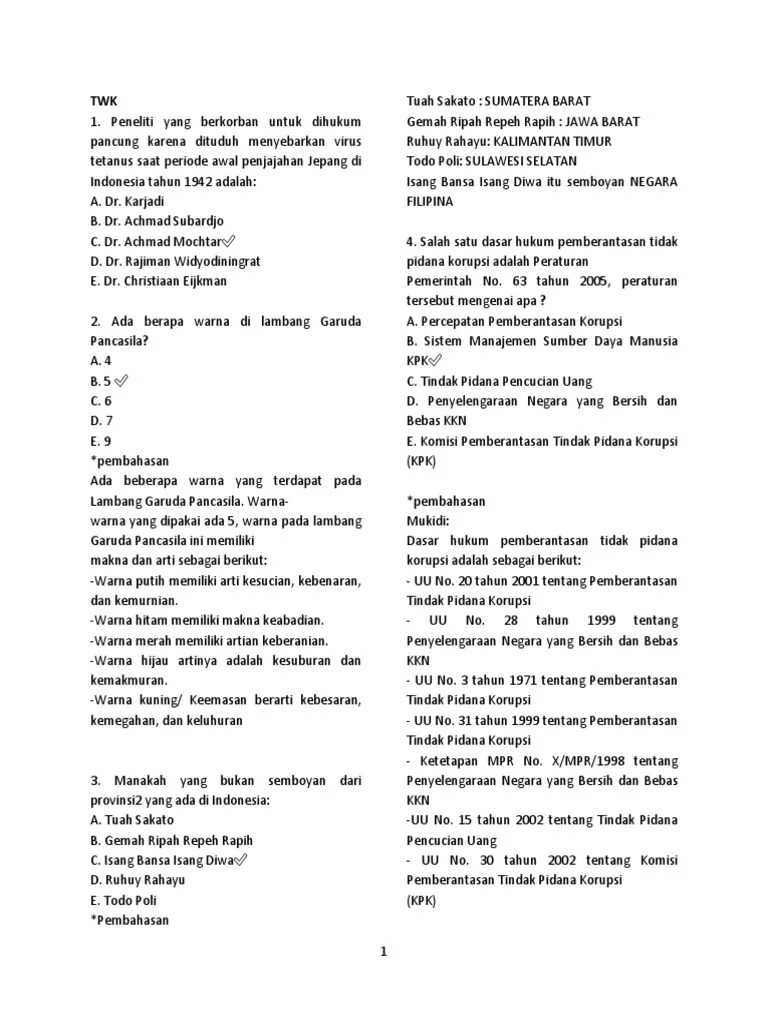 Mars pancasila atau populer dikenal sebagai lagu garuda pancasila adalah lagu indonesia yang ditulis oleh sudharnoto. Rekap Soal Twk Pdf