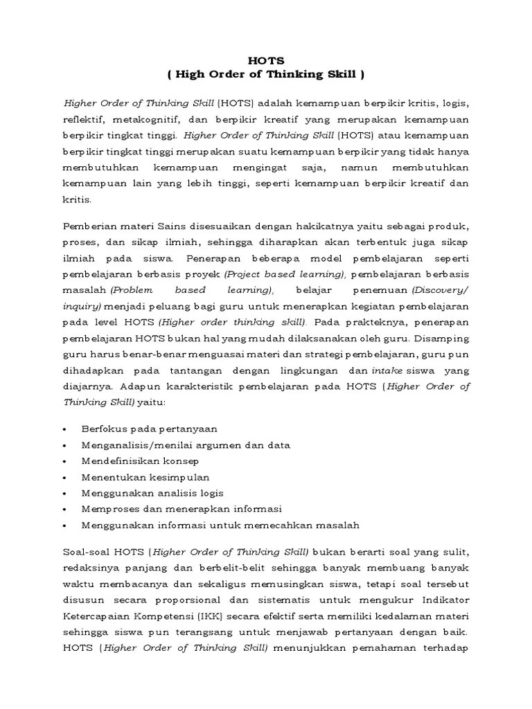 Kemudian menjadi tantangan bagimana mengembangkan hots pada anak usia . Hots Pdf