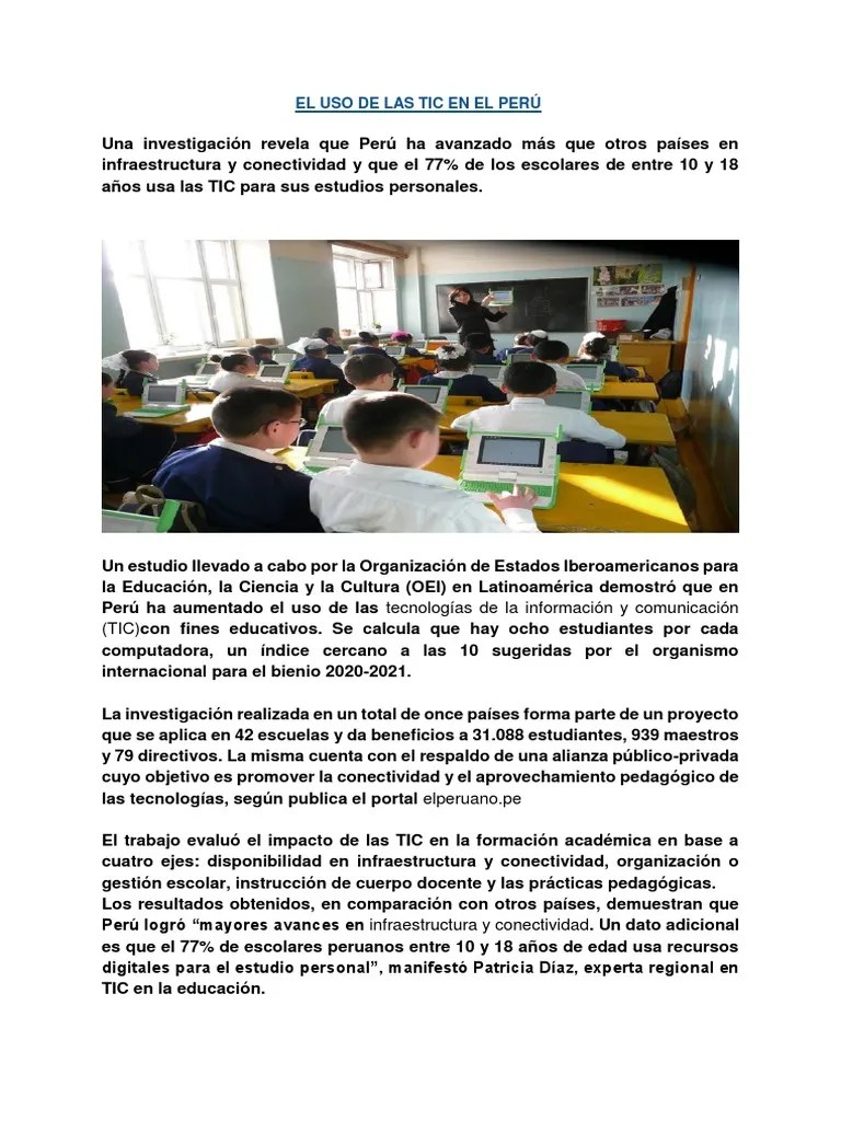 Uso De Las Tic En El Peru | PDF | Tecnología De Información Y Comunicaciones | Pedagogía