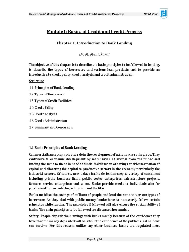 Chapter 1 - Introduction To Bank Lending PDF | PDF | Banks | Loans
