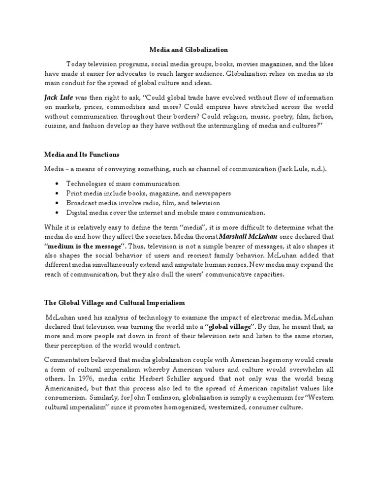 Media And Globalization | PDF | Mass Media | Social Media