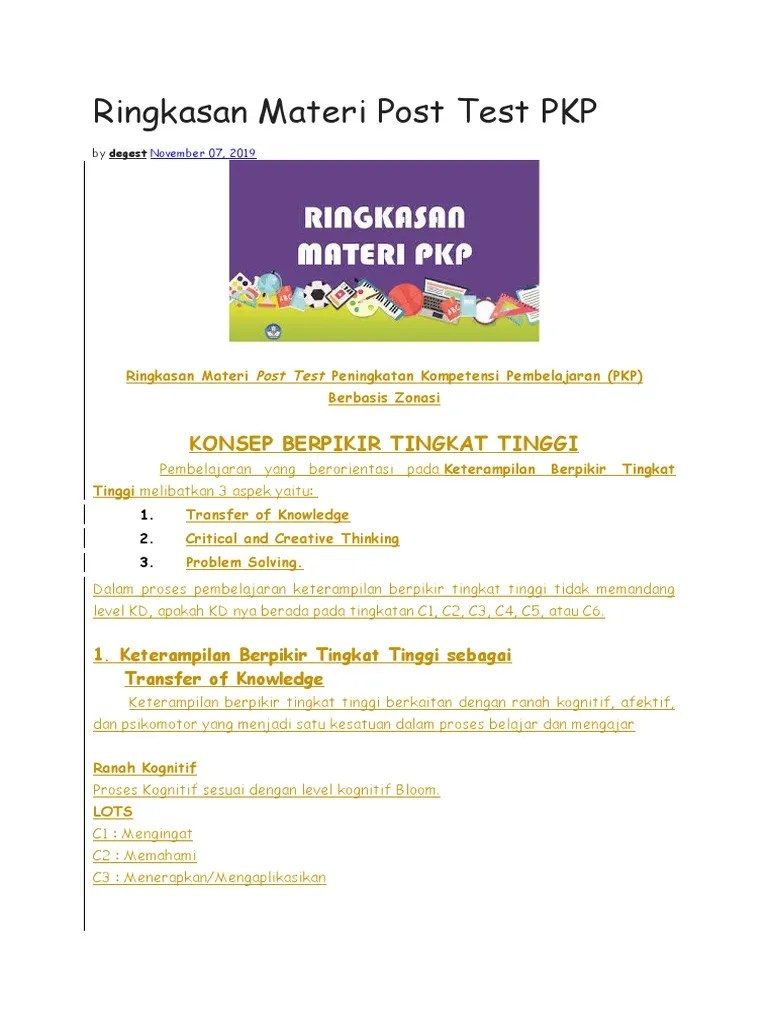 Indikator sikap, pengetahuan dan keterampilan edukasi 26 apr 2020 by h. Ringkasan Materi Post Test Pkp Yb Pdf