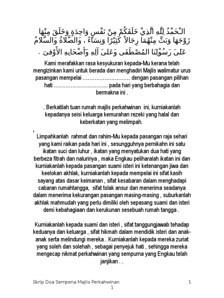 Berkatilah tuan rumah majlis perkahwinan ini, kurniakanlah. Doa Majlis Perkahwinan Ringkas Pdf