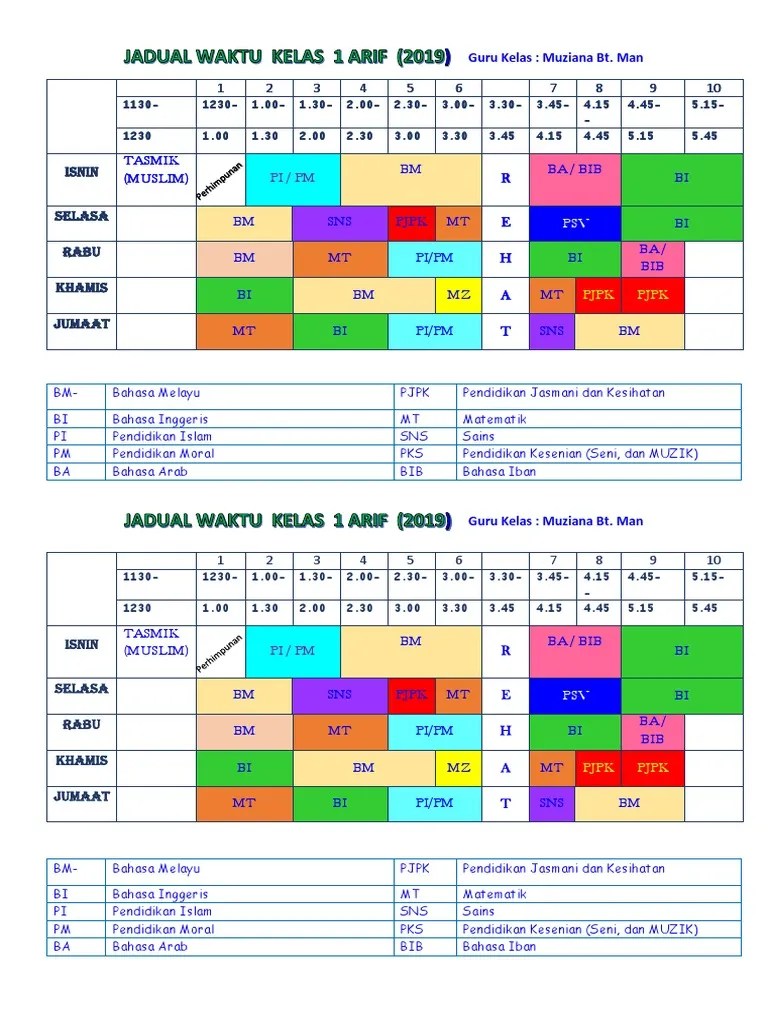 28 jun, 2022 post a comment. Template Jadual Waktu Kelas Pdf