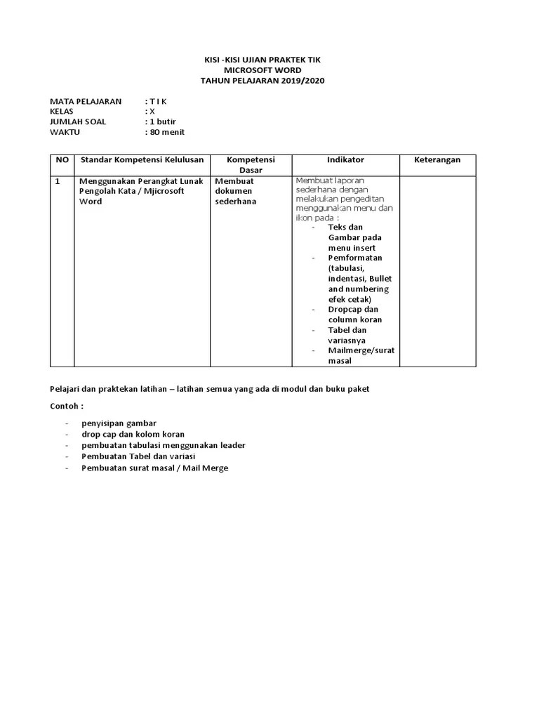 Kisi Kisi Ujian Ms Word Pdf