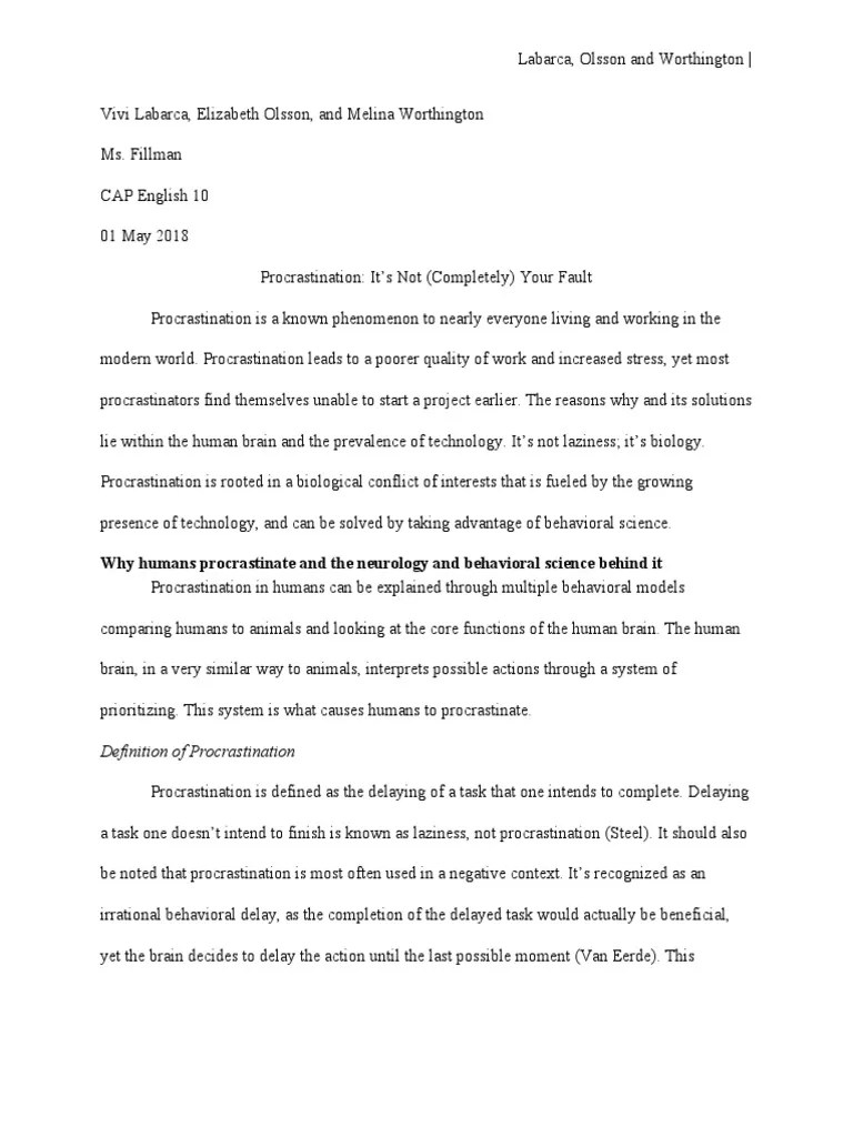 Procrastination Essay | PDF | Procrastination | Professional Skills