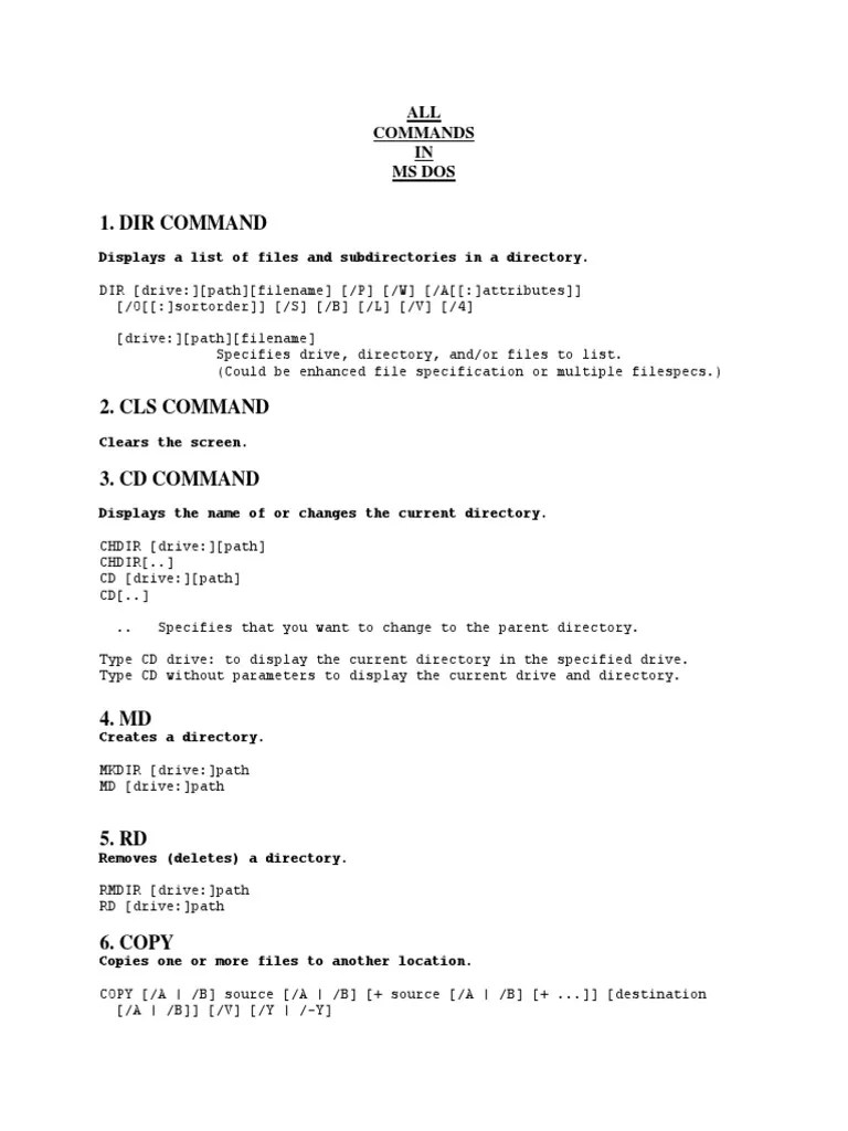 MS DOS Commands | PDF | Command Line Interface | Computer File