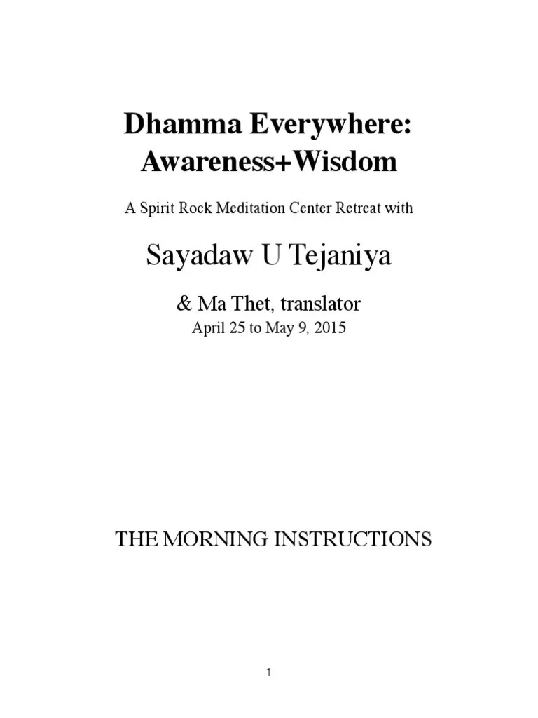 Sayadaw U Tejaniya - Morning Instructions | PDF | Thought | Awareness
