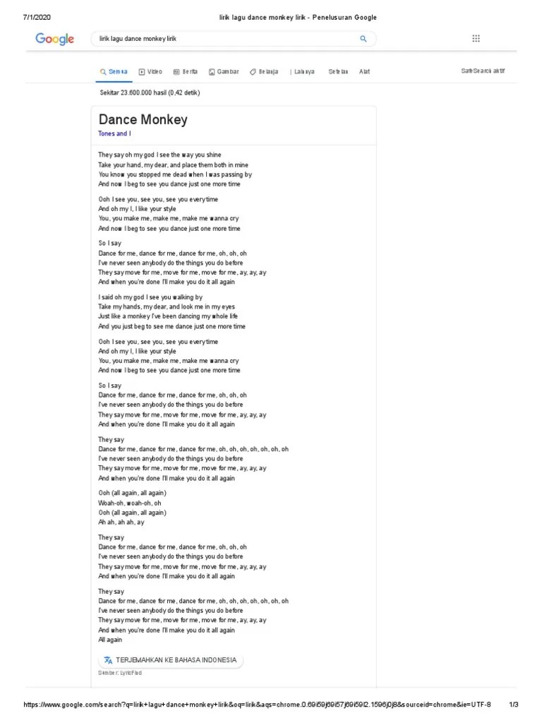 Lagu ini masih berupa single yang . Lirik Dan Terjemahan Dance Monkey Mudah