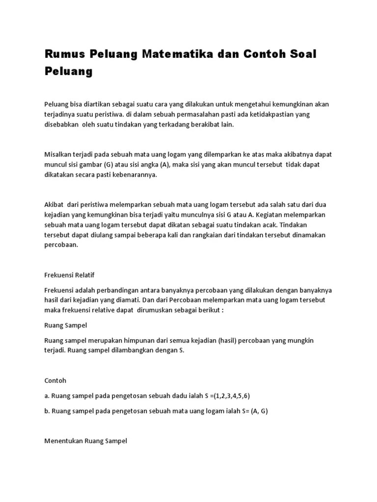 Rumus Peluang Matematika Dan Contoh Soal Peluang | PDF