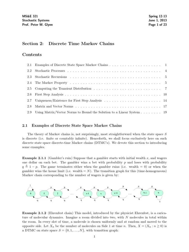 Stanford - Discrete Time Markov Chains PDF | PDF | Markov Chain ...