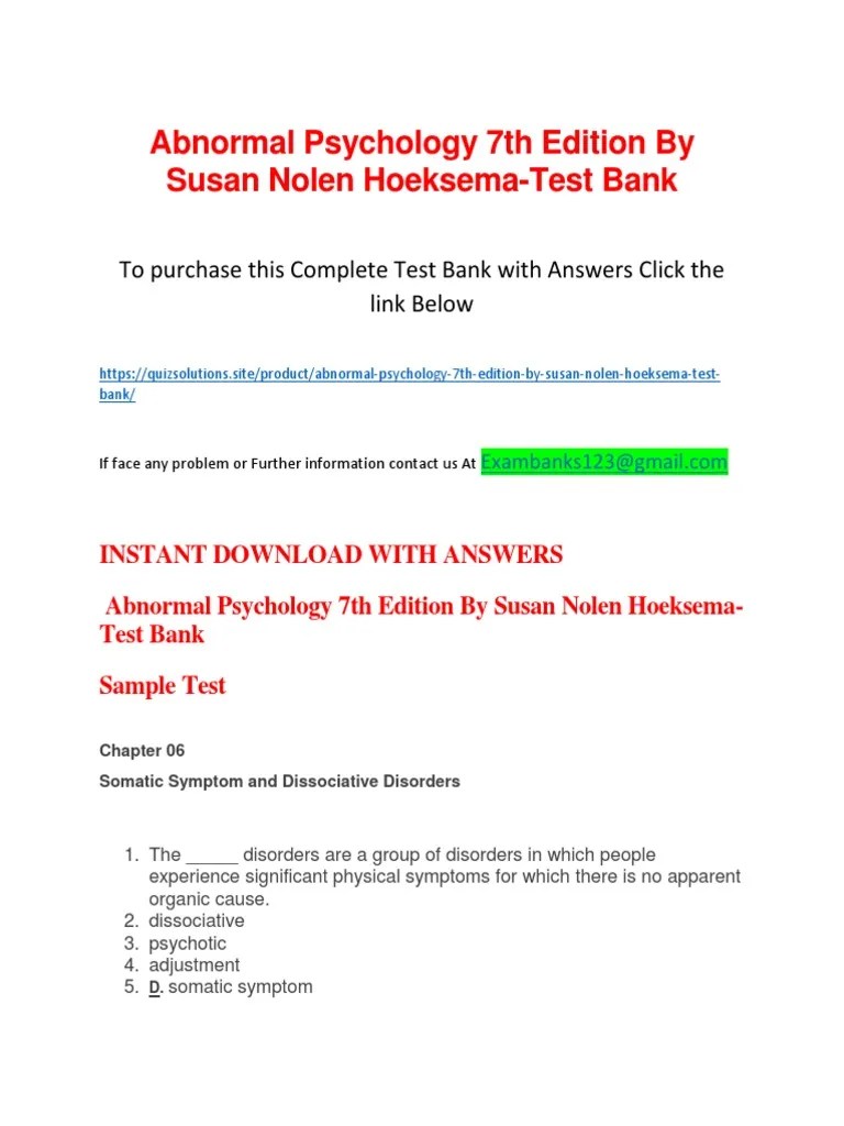 Abnormal Psychology 7th Edition By Susan Nolen Hoeksema-Test Bank | PDF