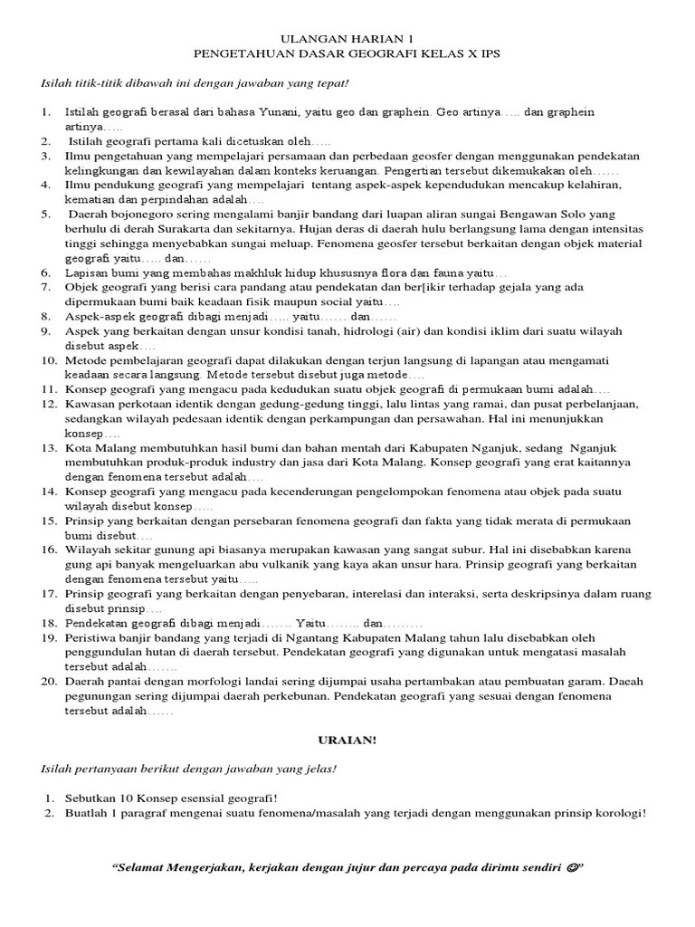 Contoh Soal Ulangan Harian Kelas X Bab 1 | PDF