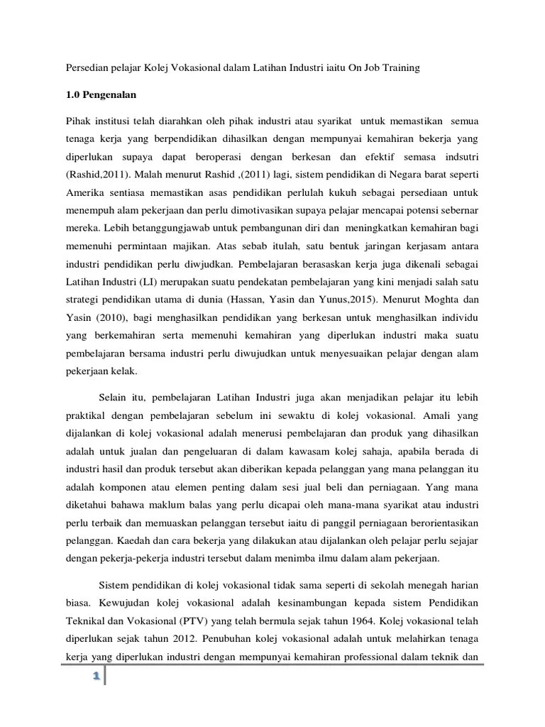 Cara pilih tempat praktikal yang bagus | intern di syarikat besar atau company kecil lebih baik? Persedian Pelajar Kolej Vokasional Dalam Latihan Industri Iaitu On Job Training Pdf