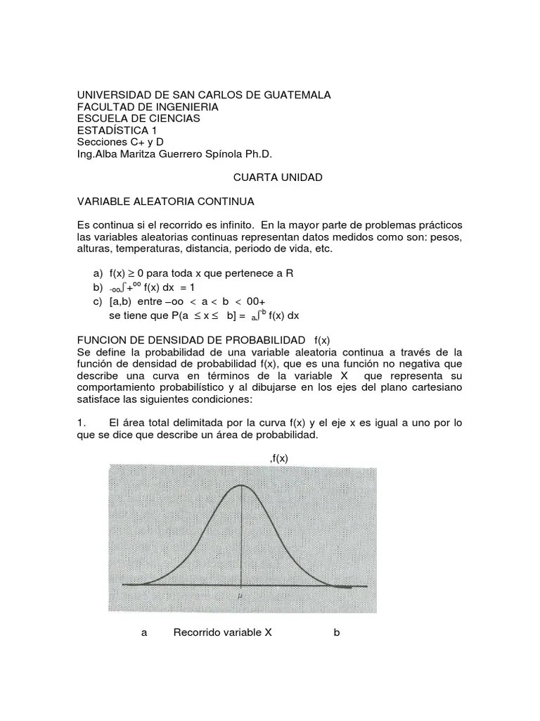 Unidad 4 Variable Aleatoria Continua | PDF | Distribución Normal ...