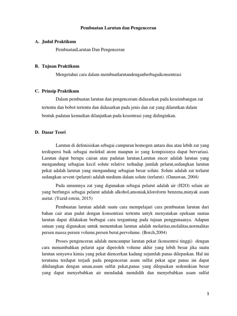 Laporan Pembuatan Larutan Dan Pengenceran Fix | PDF